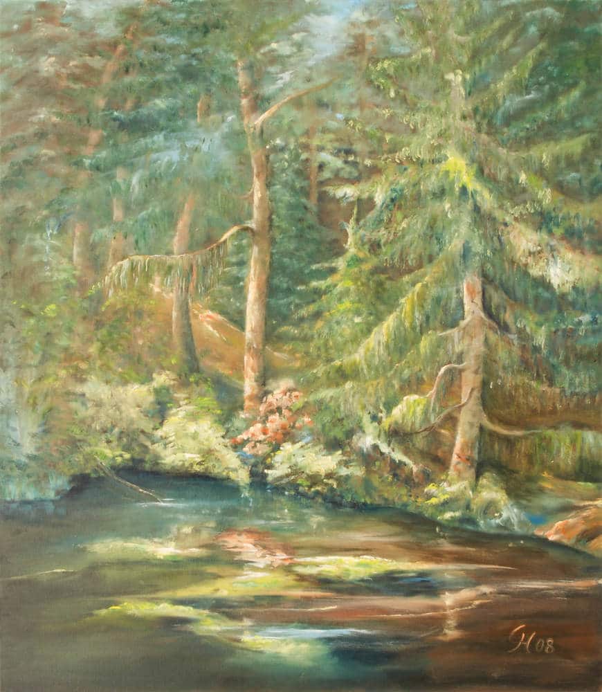 Am Sachsenbrunner Teich - realistisch gemalt