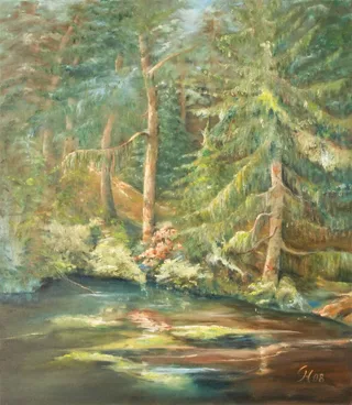 Am Sachsenbrunner Teich - realistisch gemalt